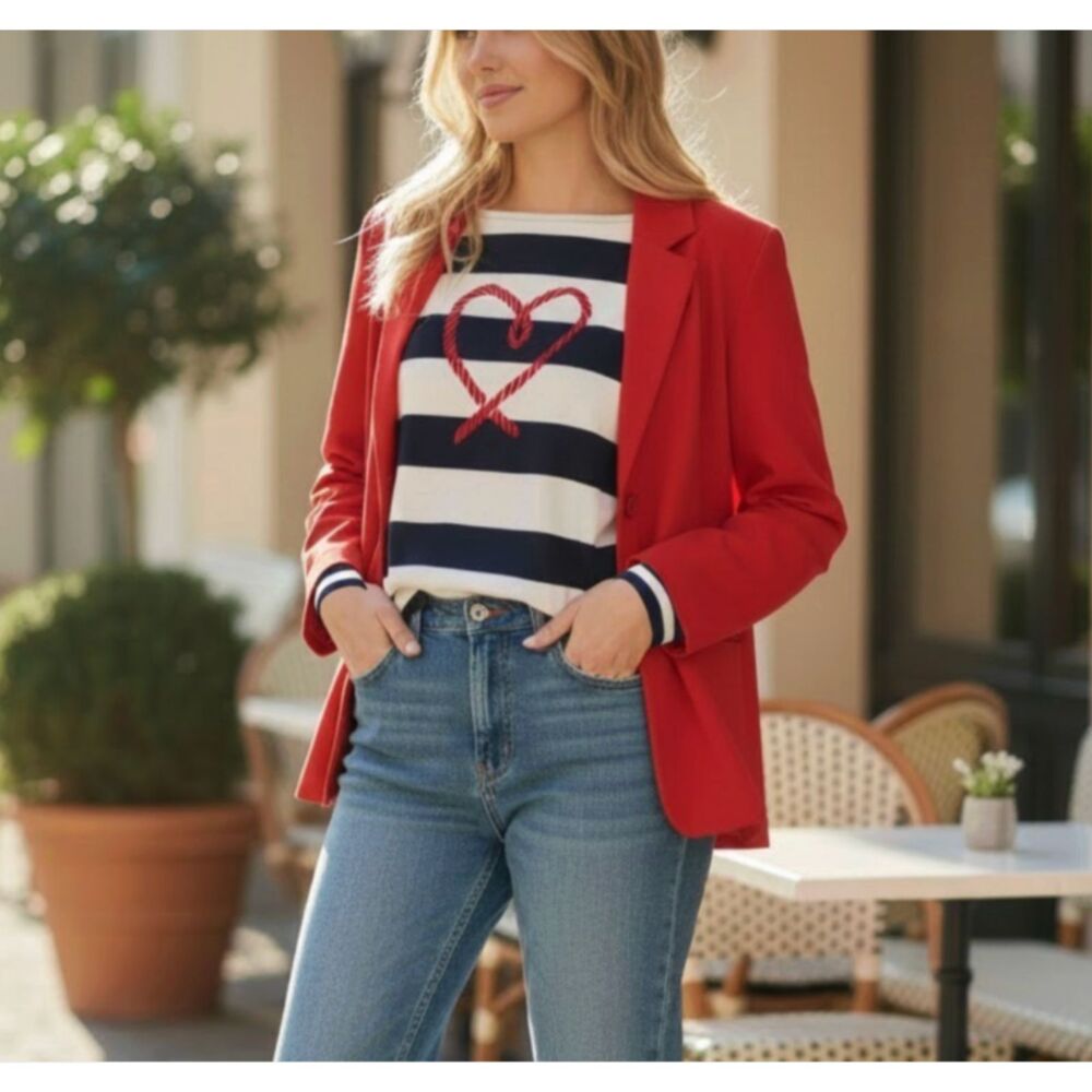 Talbots Stripe Long Sleeve Tee Rope Heart Cotton Coastal Nautical Plus X
